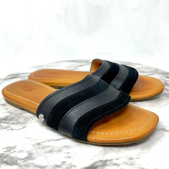 UGG Shoes - UGG Ximema Black Leather Open Toe Slide Sandals 5.5 Bohemian Boho Casual Summer